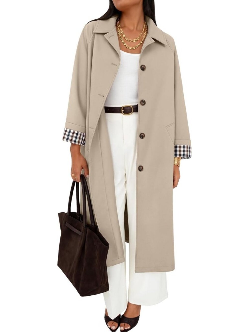 Chic Women's Oversized Fall Trench Coat, Windproof, Single Breasted, Lapel